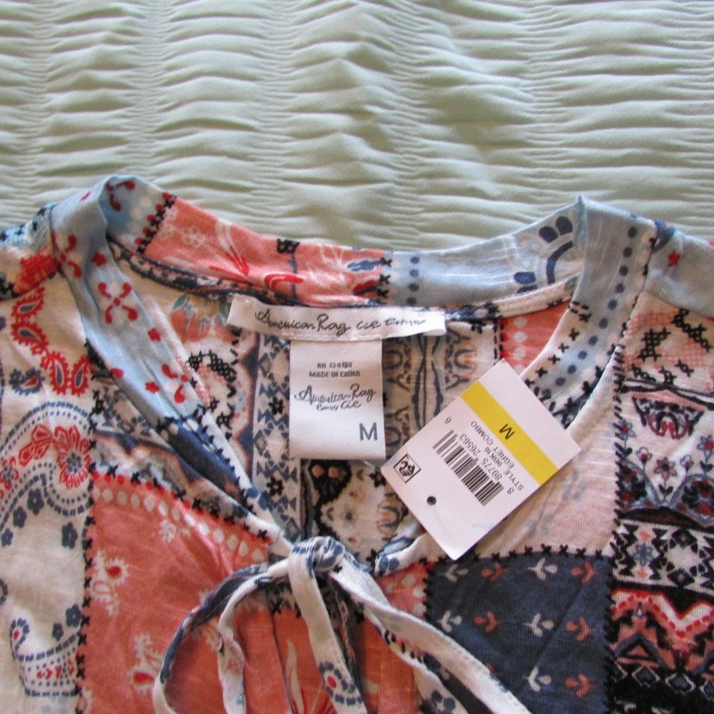 American Rag Boho Patchwork Tank Tie Neck Blue - Picture 5 of 7